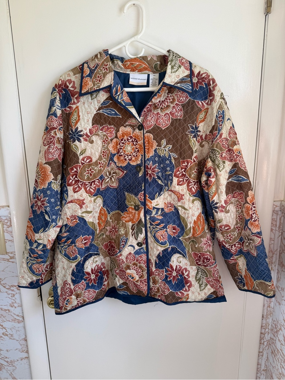 alfred dunner Floral Quilted Jacket in Blue & Brown Size 16W